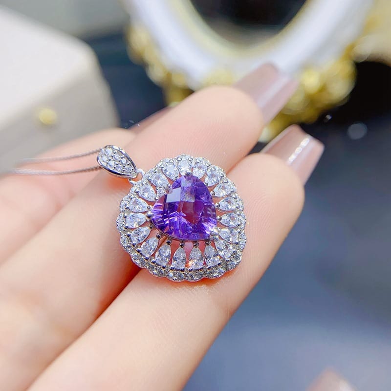 New natural amethyst pendant Plaid 9 * 9mm women's pendant necklace 925 silver wholesale live TikTok