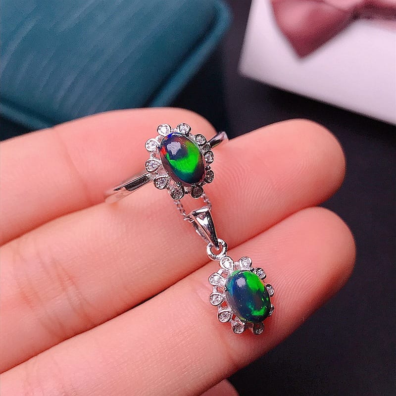 Black Opal Set Natural Australian Opal Set Wholesale Beautiful Full Flash Fire Color Gift for Girlfriend