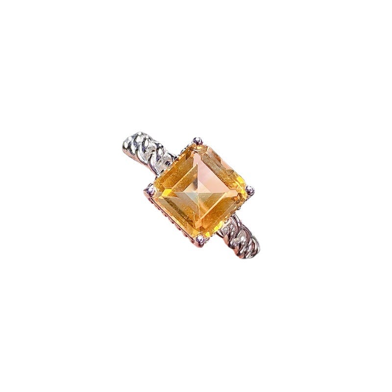Natural citrine ring 925 silver inlaid color fresh 925 silver open mouth design gem tested