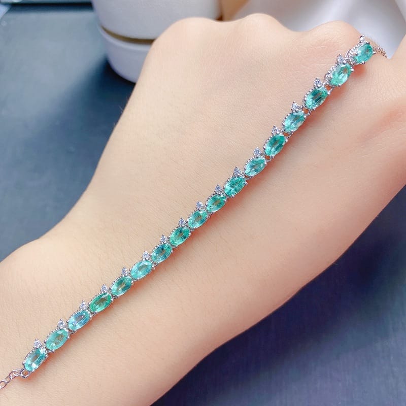 925 silver inlaid natural emerald bracelet with extended chain Women's bracelet TikTok supply wholesale