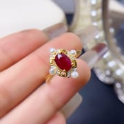 Fashion style natural laosaki Ruby women's ring S925 Silver live mouth 5 * 7mm beauty ring Live supply