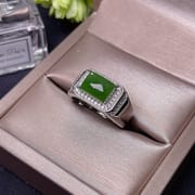 Natural Hetian Jasper Ring 925 Silver Inlaid Natural Hetian Jasper Ring Wholesale Men's Ring