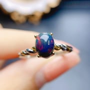 Factory wholesale explosions natural black opal ring S925 silver inlaid main stone 6*8 selling Europe and the United States a generation of hair