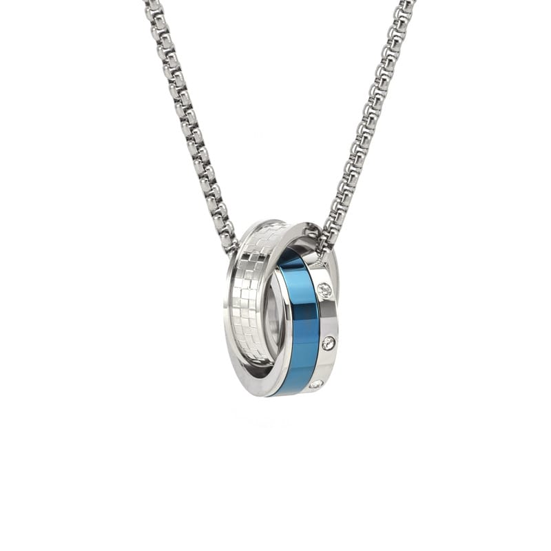 Fashion Titanium Steel Double Ring Necklace TikTok Hip Hop ins Trendy Men's Distinctive Crystal Pendant Long Woolen Chain Accessories