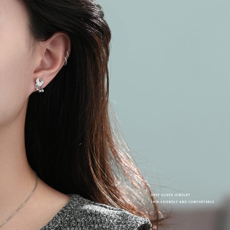 Aobao S999 pure silver safety lock stud earrings National Style National Fashion Women's Light luxury high-grade Chinese style accessories earrings earrings