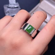 Natural Hetian Jasper Ring 925 Silver Inlaid Natural Hetian Jasper Ring Wholesale Men's Ring