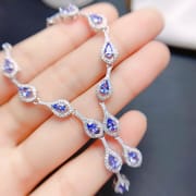 Fresh fashion natural rose stone evening necklace 925 silver inlaid rose stone women's clavicle necklace wholesale