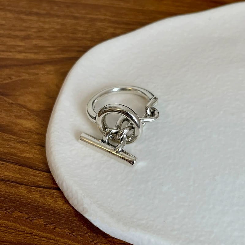 Korean Style S925 Silver Plated Distinctive Ring Multi-layer Ring Women's Retro Fashion Ot Buckle Chain Opening Finger Ring Food Finger Ring
