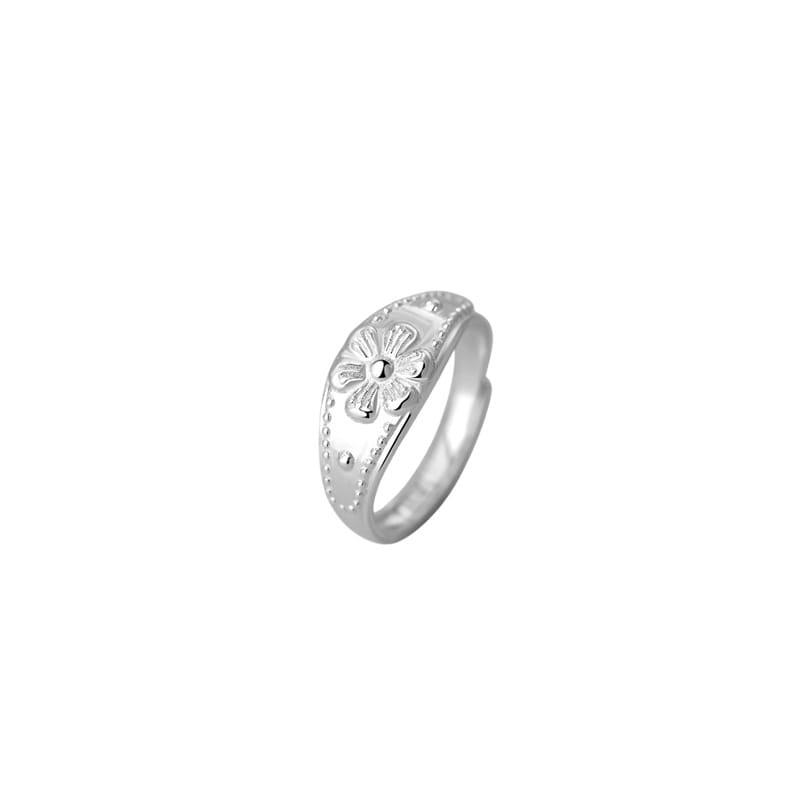 Po S999 Silver Plum Blossom Ring Artistic Retro Simple Gentle Small Fresh Unique Adjustable Hand Decoration