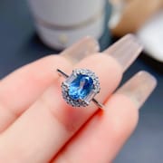 Europe and the United States fresh 925 silver natural Swiss Blue Topaz female ring 5*7mm live exquisite live