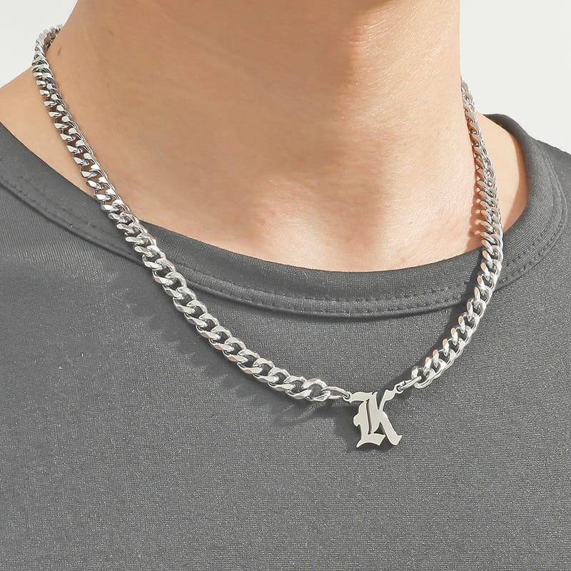 Cross-border Hot Selling Stainless Steel English Alphabet Pendant Necklace ins Cuban Hip Hop Fashion Street New Product