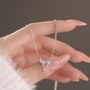 Po S999 Silver Sweet Japanese Style Bow Necklace Women's Simple Design Sense Necklace for Girlfriend New Style Hair