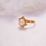 Pearl Jewelry Opening Adjustable Ring Real Gold Electroplated Micro-inlaid Zircon Freshwater Pearl Ring