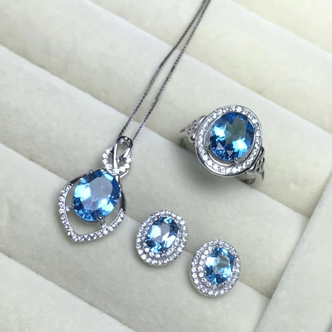 Small fresh style 925 silver natural topaz set wholesale in-kind photo