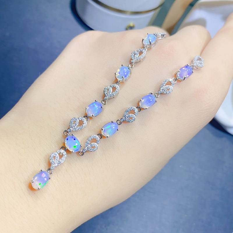 Natural Opal Necklace 5*7mm Ladies Chain Row Japanese Light Luxury Gem Fire Color Good Jewelry Live Supply