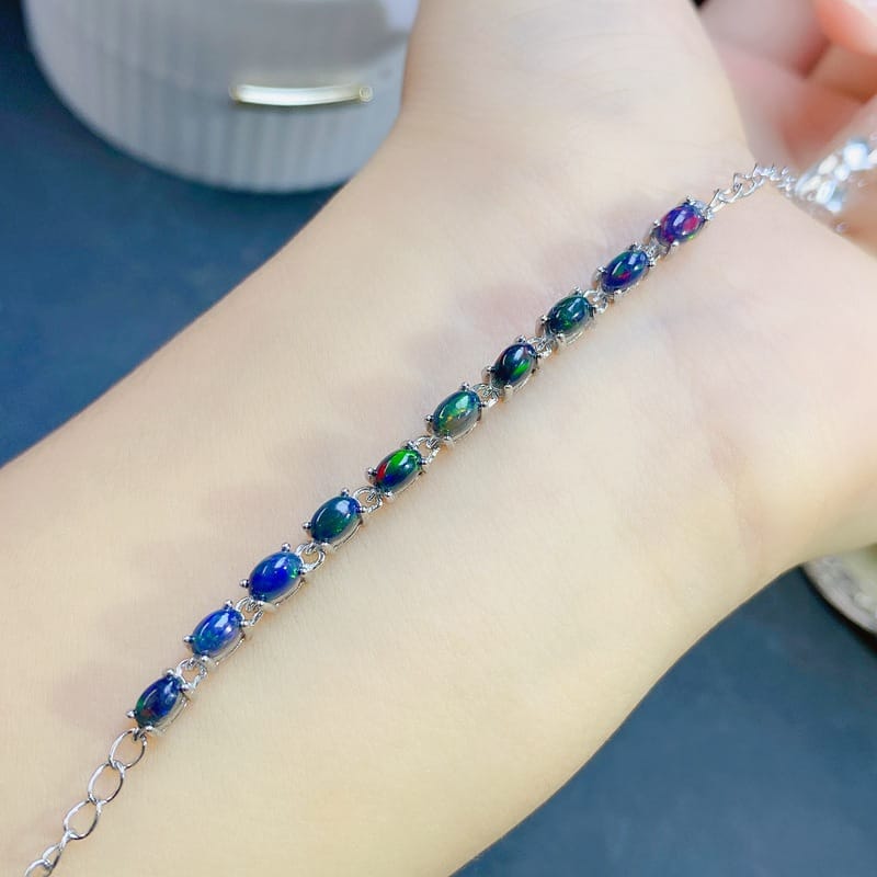 Jewelry live supply Women's bracelet simple 925 silver inlaid Natural Black Opal main stone 3 * 5mm