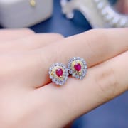 Natural old baked ruby earrings 925 silver inlaid live supply bright colors to support national inspection
