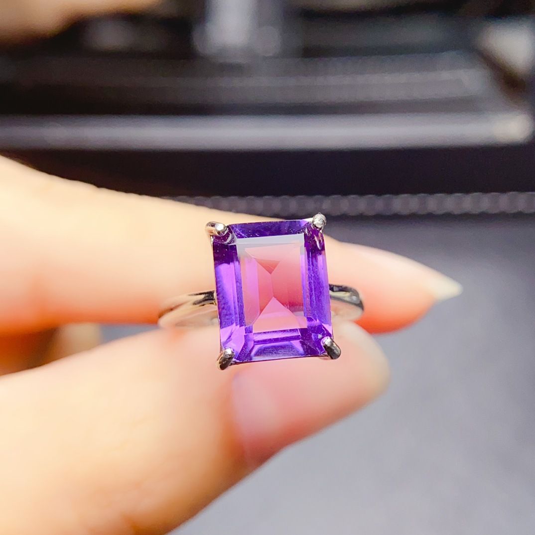 Factory wholesale explosions natural amethyst ring S925 silver inlaid with the main stone 8*10 selling Europe and the United States a generation of hair