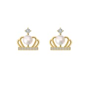 Crown zircon freshwater pearl earrings Korean feminine light luxury niche high-end earrings earrings source manufacturers