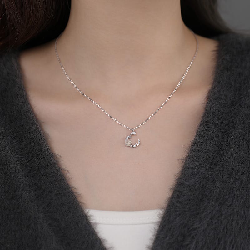 Po S999 Silver Sweet Flower Branch Necklace Girly Light Luxury High-end Pastoral Style Clavicle Chain for Hair