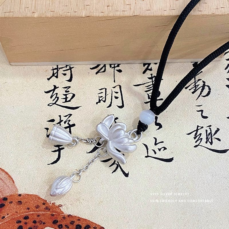 Bao S999 pure silver new Chinese Lotus Lotus Lotus tassel necklace women's ethnic style high-grade necklace wholesale