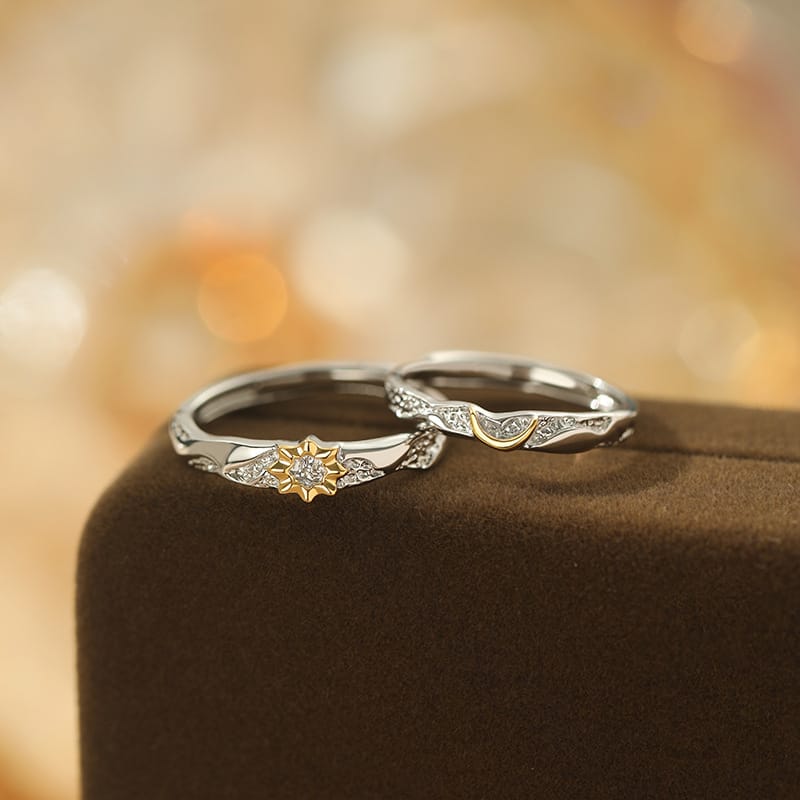 Po S999 Foot Silver Light Luxury Sun and Moon Tonghui for Ring Women Valentine's Day Gift for Girlfriend Couple for Ring