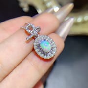 Natural 5*7mm Opal Pendant 925 Silver Gold Plated Fire Color Flash Fashion Personality Color Treasure Wholesale {Without Chain}