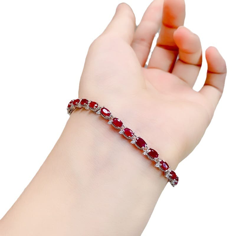 Fresh and beautiful DIY natural old baked ruby bracelet 3*5mm925 silver fast hand Live supply wholesale