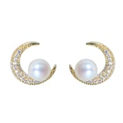 Sun Moon Star Freshwater Pearl Earrings Moon-shaped Zircon Earrings Japanese and Korean Simple Fashion Personality Earrings New
