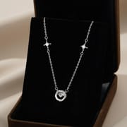 Po S999 Silver Love Ring Necklace Women's Advanced Sense Smart Fresh Temperament All-match Clavicle Chain for Hair