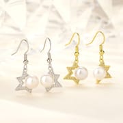 Natural Freshwater Pearl Earrings Fashion Light Luxury Half Four-side Star Set Zircon Ear Hook Personalized Simple Elegant Eardrop