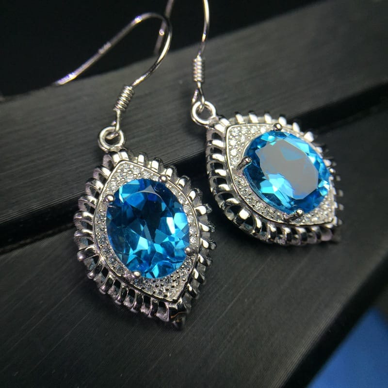 Silver Large Grain Topaz Earrings Single Main Stone 4 karat Beautiful Atmospheric 925 Sterling Silver Inlay