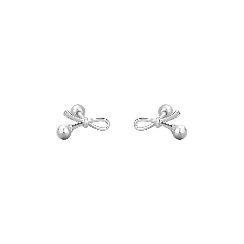Po S999 Foot Silver Knot Round Bead Screw Earrings Cute Temperament Goddess Literary Style All-match Earrings for Hair