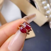 Natural burn Myanmar pigeon Red Ruby 925 silver inlaid ruby stud earrings women's stud earrings