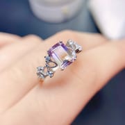Natural Amethyst Ring Half Purple and Half Yellow Color Fresh 925 Silver Design Gem Inspection