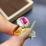 Shell fashion S925 silver natural old burn ruby ring 5*7mm double color live female ring a generation of hair
