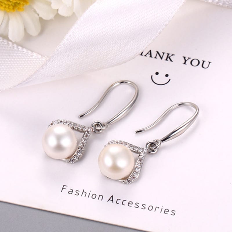 Natural Freshwater Pearl Earrings Diamond Full Diamond Earrings Ear Hook Elegant Simple Internet Celebrity Small Fashion Thin Face Earrings