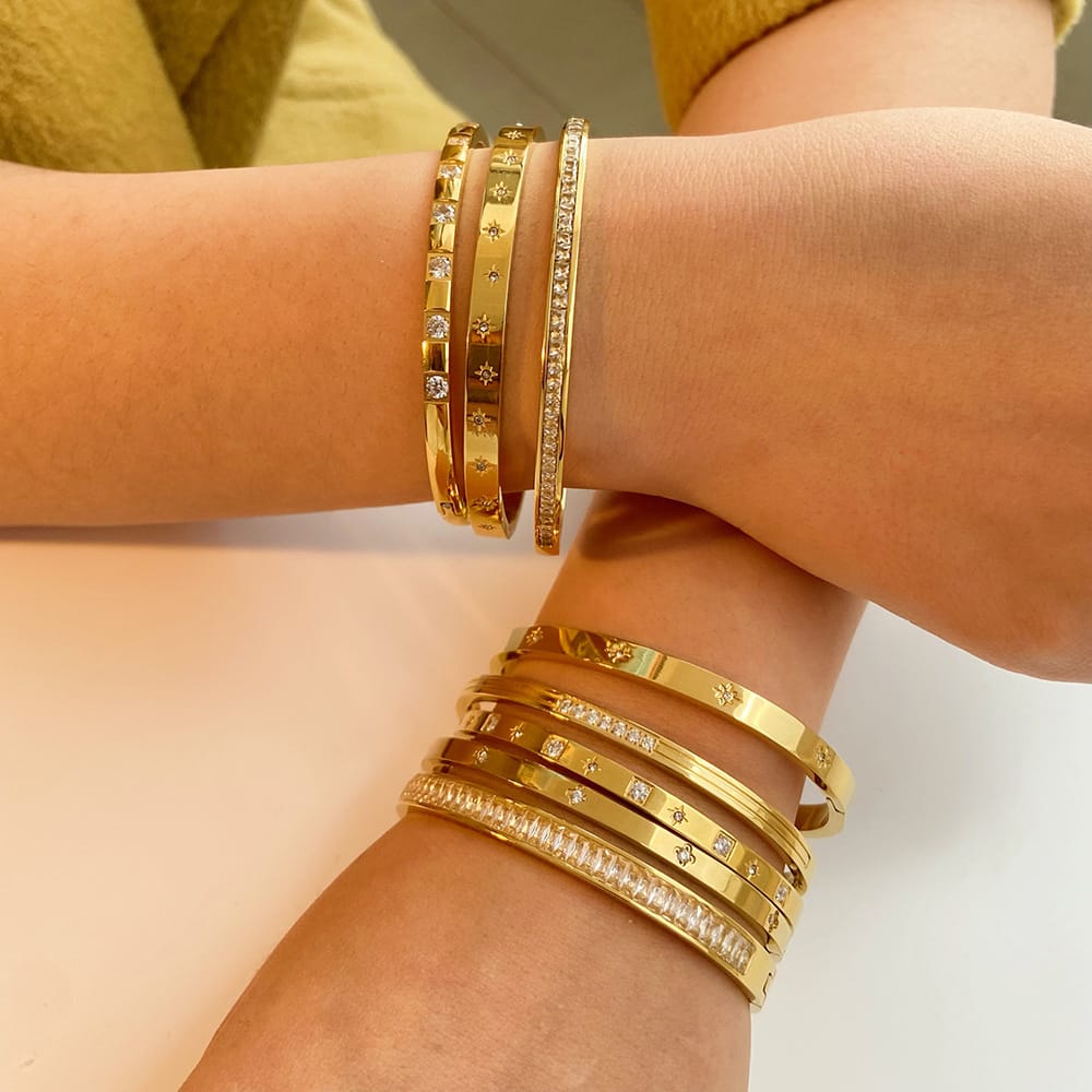 European and American-style light luxury bracelet six-pointed star buckle bracelet 18K gold stainless steel inlaid zirconium bracelet high-grade bracelet for women