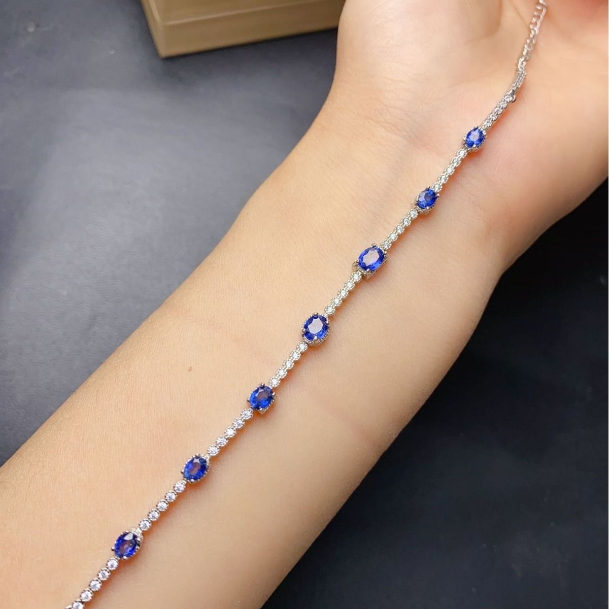 New arrival natural sapphire bracelet 3*4 4*5 925 silver inlaid gift wholesale