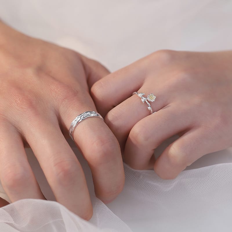 Original Po S999 Foot Silver MoLi Pair Ring Valentine's Day Couple Pair Ring Fresh Sweet Niche Jewelry