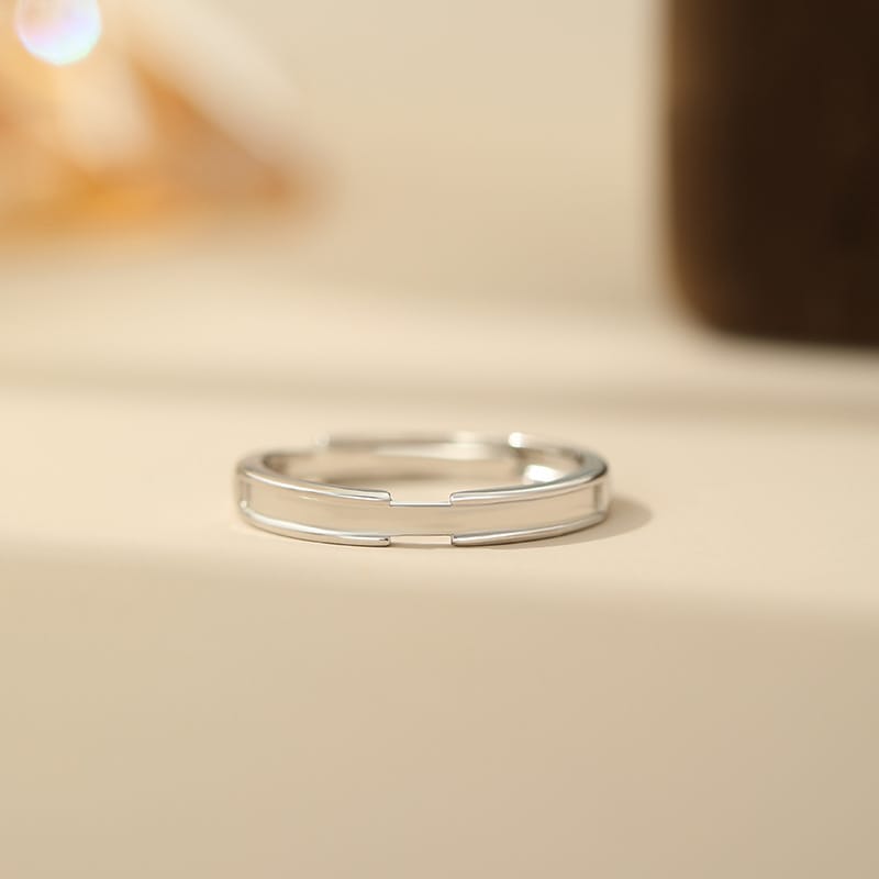 Po S999 Foot Silver Minimalist Jianjia White Dew Couple's Pair of Ring Geometric Literary Temperament Niche Jewelry