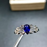 African Sapphire Ring 925 Silver Inlay Color Dark Blue Beautiful Wholesale