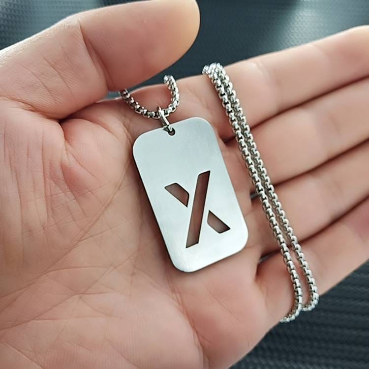Alphabet Hollow Necklace Men's Trendy Hip-Hop Woolen Chain Accessories Rectangular Gloss Military Brand Pendant Women's Stainless Steel Pendant