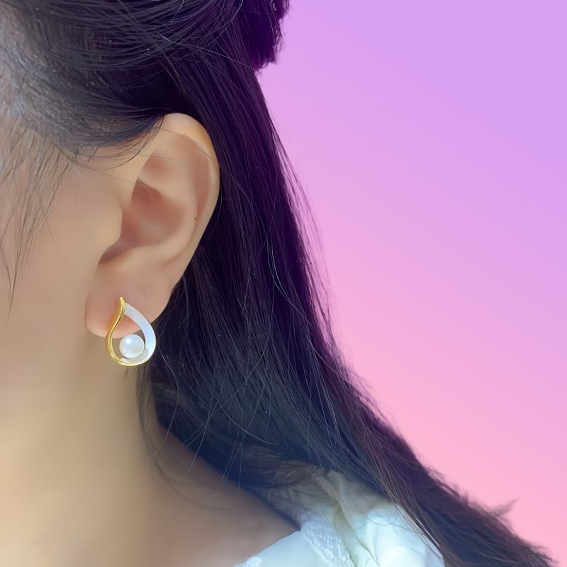 Natural Freshwater Pearl Earrings Water Drop Arc Drop Glaze Light Luxury High-grade Earrings New Chinese Style Elegant High-grade Earrings