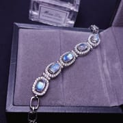 925 silver inlaid natural blue Moonstone bracelet wholesale crystal clean with plus long chain adjustable