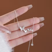 S999 Silver Butterfly Tassel Necklace Light Luxury Sweet Niche Design Elegant All-match Sweater Chain for Hair