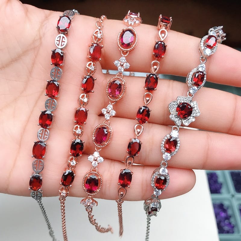 Wholesale 925 silver inlaid with various natural garnet bracelet style colorful beautiful flawless