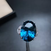 Large particle natural London Blue Topaz ring 925 silver inlaid Manufacturing 10 karat single grain