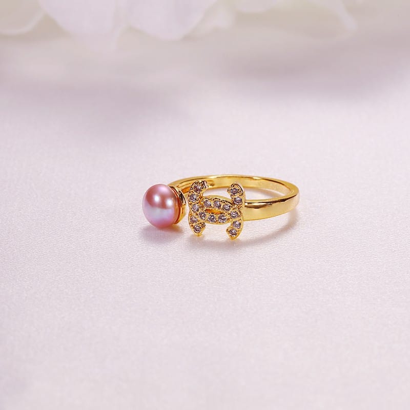 Pearl Jewelry Opening Adjustable Ring Real Gold Electroplated Micro-inlaid Zircon Freshwater Pearl Ring