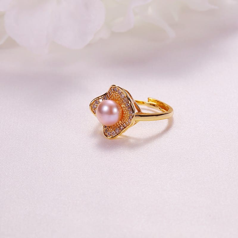 Pearl Jewelry Opening Adjustable Ring Real Gold Electroplated Micro-inlaid Zircon Freshwater Pearl Ring